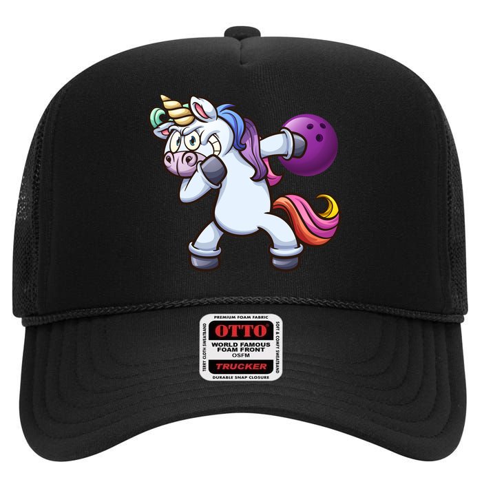 Dabbing Unicorn Bowling  High Crown Mesh Back Trucker Hat