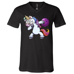 Dabbing Unicorn Bowling  V-Neck T-Shirt