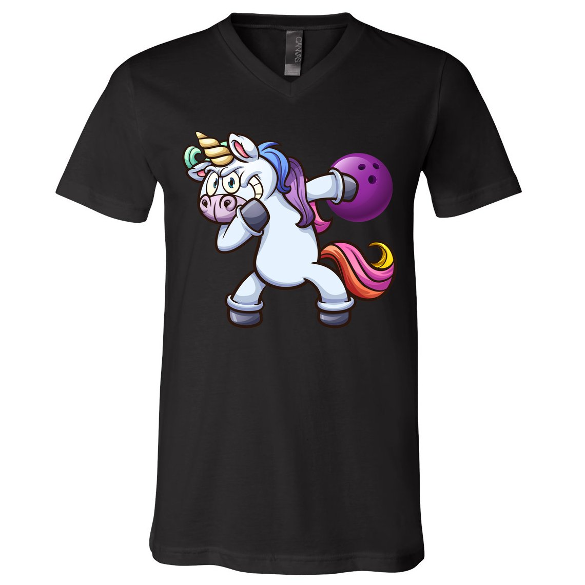 Dabbing Unicorn Bowling  V-Neck T-Shirt