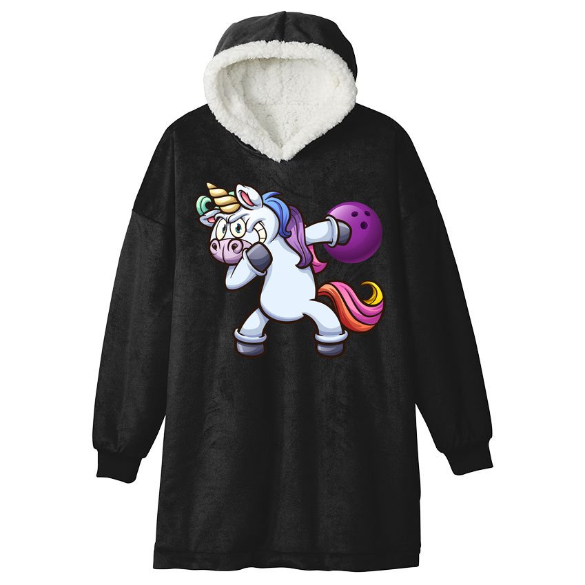 Dabbing Unicorn Bowling  Hooded Wearable Blanket