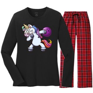 Dabbing Unicorn Bowling  Women's Long Sleeve Flannel Pajama Set 