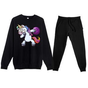 Dabbing Unicorn Bowling  Premium Crewneck Sweatsuit Set