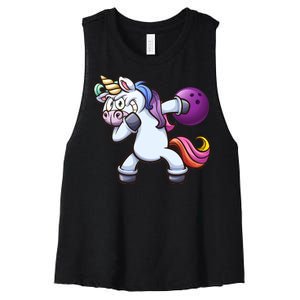 Dabbing Unicorn Bowling  Women's Racerback Cropped Tank