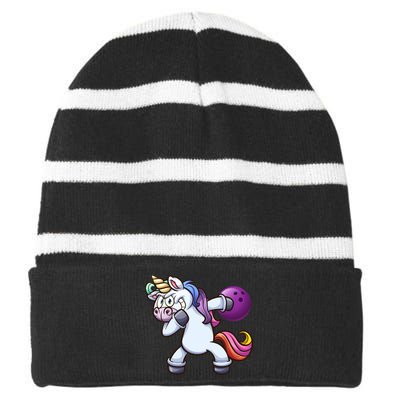 Dabbing Unicorn Bowling  Striped Beanie with Solid Band