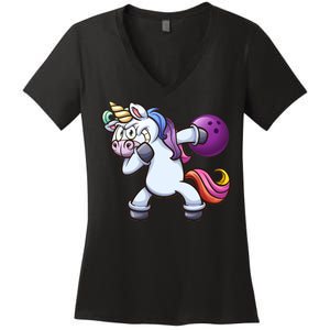 Dabbing Unicorn Bowling  Women's V-Neck T-Shirt