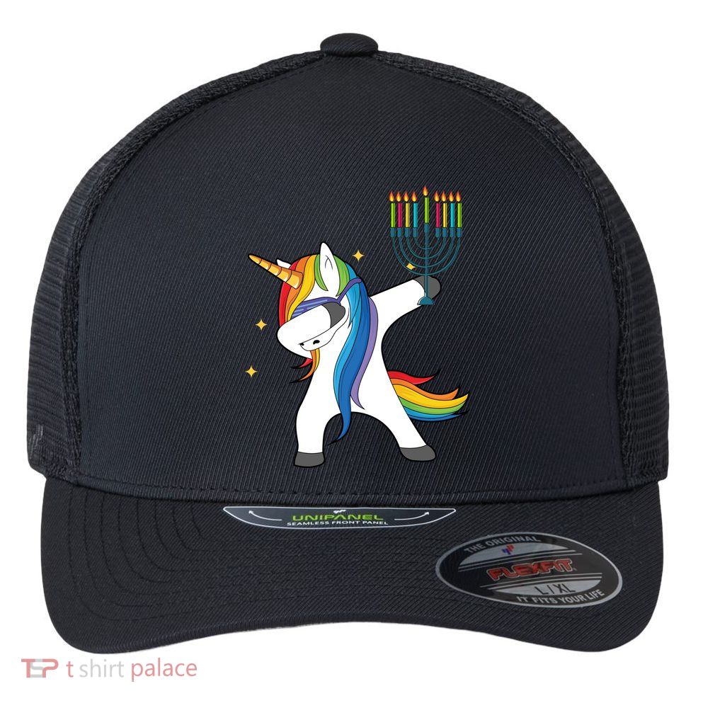 Dabbing Unicorn Hanukkah Flexfit Unipanel Trucker Cap