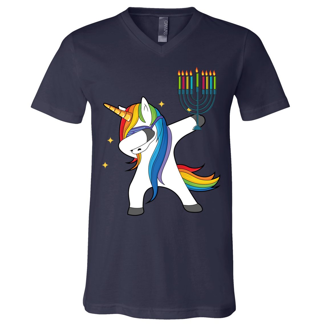 Dabbing Unicorn Hanukkah V-Neck T-Shirt