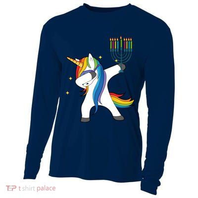 Dabbing Unicorn Hanukkah Cooling Performance Long Sleeve Crew