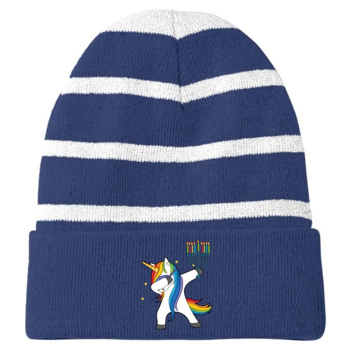 Dabbing Unicorn Hanukkah Striped Beanie with Solid Band