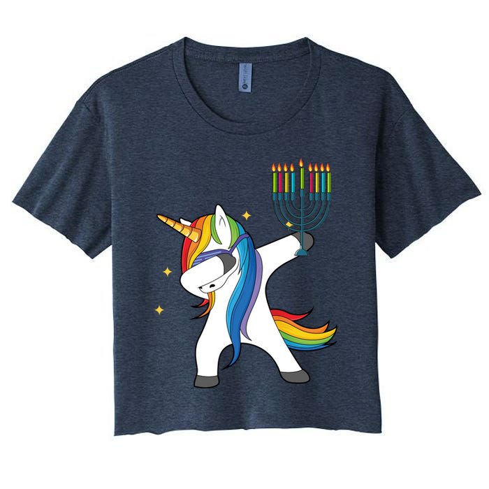 Dabbing Unicorn Hanukkah Women's Crop Top Tee