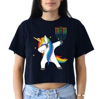 Dabbing Unicorn Hanukkah Women's Crop Top Tee