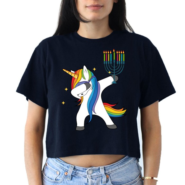 Dabbing Unicorn Hanukkah Women's Crop Top Tee