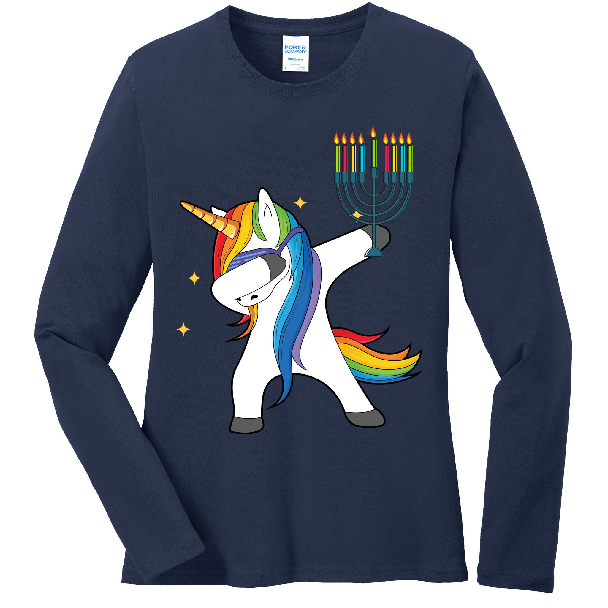 Dabbing Unicorn Hanukkah Ladies Long Sleeve Shirt