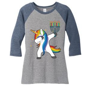 Dabbing Unicorn Hanukkah Women's Tri-Blend 3/4-Sleeve Raglan Shirt