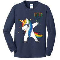 Dabbing Unicorn Hanukkah Kids Long Sleeve Shirt