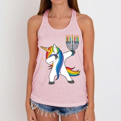 Dabbing Unicorn Hanukkah Women's Knotted Racerback Tank