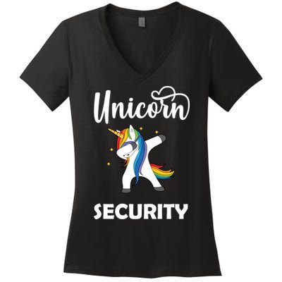 Dabbing Unicorn Security Women's V-Neck T-Shirt