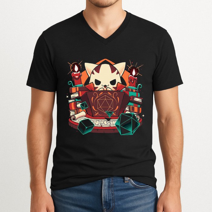 Dungeon And Cats Tabletop Gaming Role Player V-Neck T-Shirt