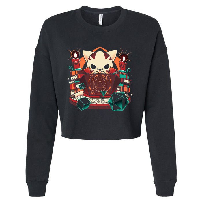 Dungeon And Cats Tabletop Gaming Role Player Cropped Pullover Crew