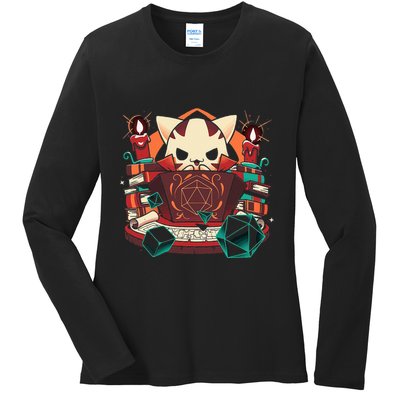 Dungeon And Cats Tabletop Gaming Role Player Ladies Long Sleeve Shirt