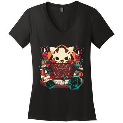 Dungeon And Cats Tabletop Gaming Role Player Women's V-Neck T-Shirt