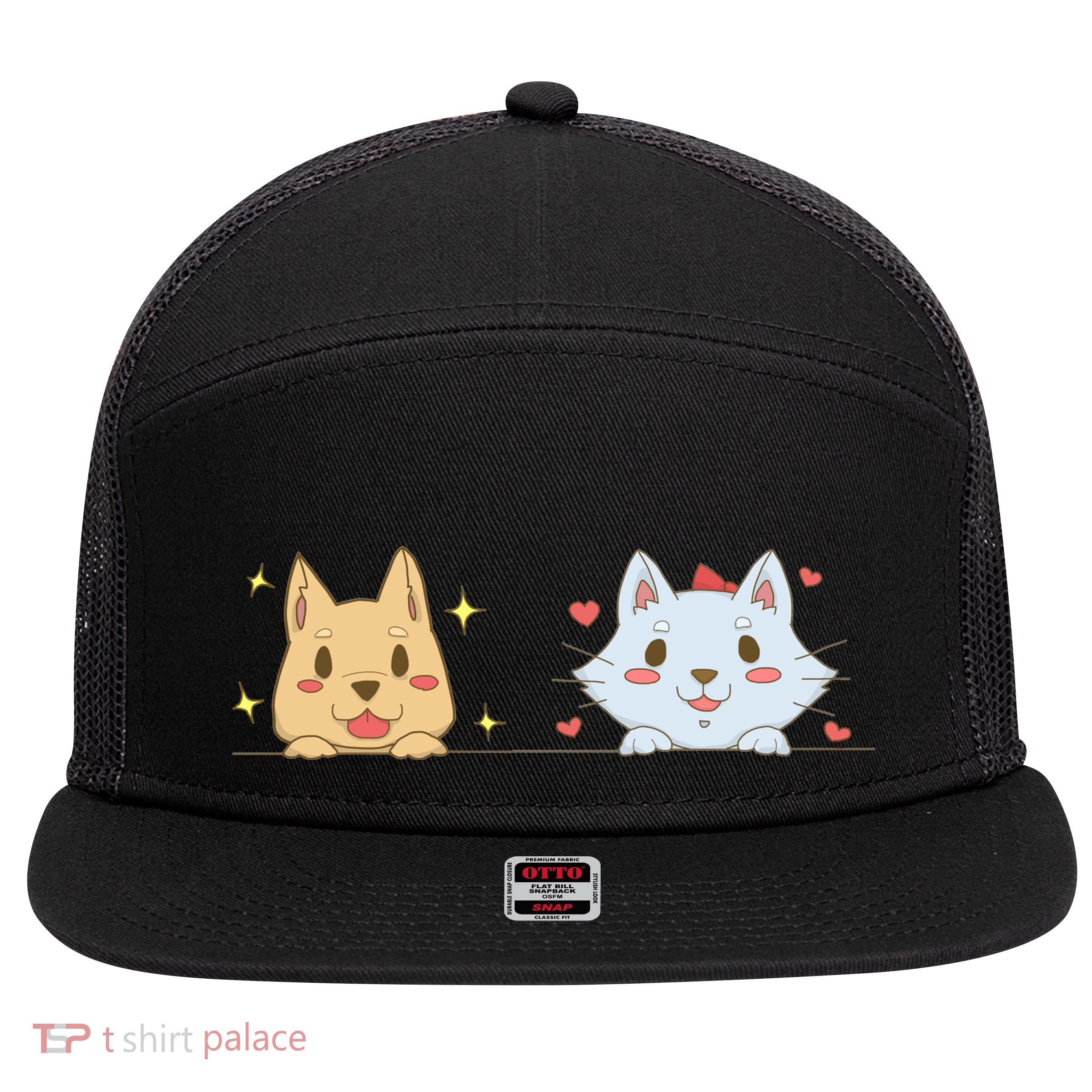 Dog And Cat Cute Animal Lover 7 Panel Mesh Trucker Snapback Hat