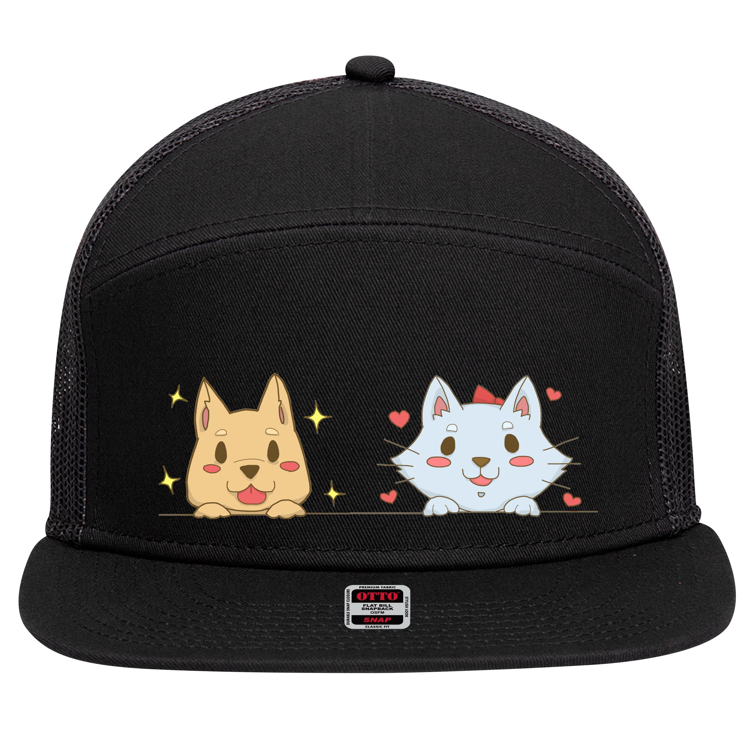 Dog And Cat Cute Animal Lover 7 Panel Mesh Trucker Snapback Hat