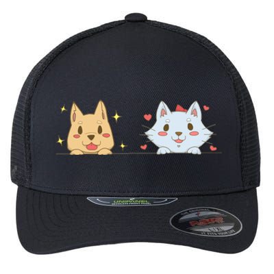 Dog And Cat Cute Animal Lover Flexfit Unipanel Trucker Cap