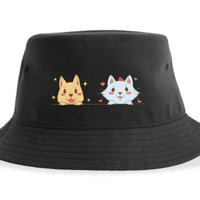 Dog And Cat Cute Animal Lover Sustainable Bucket Hat