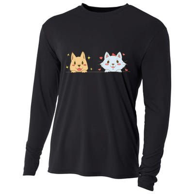 Dog And Cat Cute Animal Lover Cooling Performance Long Sleeve Crew