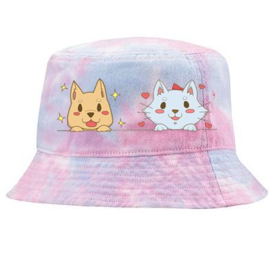 Dog And Cat Cute Animal Lover Tie-Dyed Bucket Hat