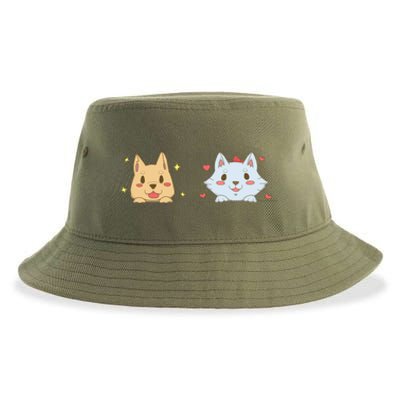 Dog And Cat Cute Animal Lover Sustainable Bucket Hat