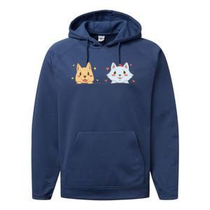 Dog And Cat Cute Animal Lover Performance Fleece Hoodie