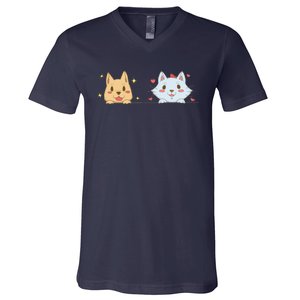 Dog And Cat Cute Animal Lover V-Neck T-Shirt