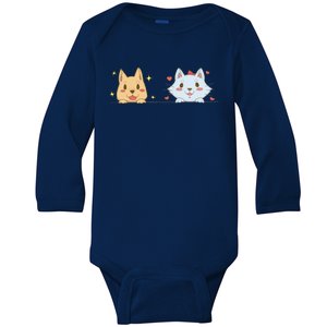 Dog And Cat Cute Animal Lover Baby Long Sleeve Bodysuit