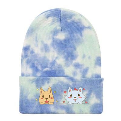 Dog And Cat Cute Animal Lover Tie Dye 12in Knit Beanie