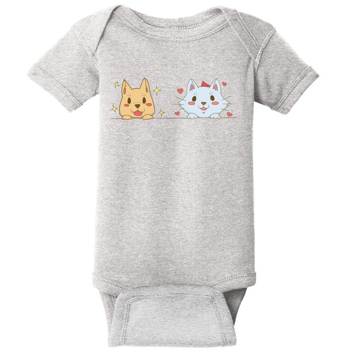 Dog And Cat Cute Animal Lover Baby Bodysuit