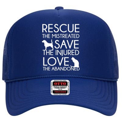 Dog And Cat Lovers Rescue Save Love Animal Rescue High Crown Mesh Back Trucker Hat