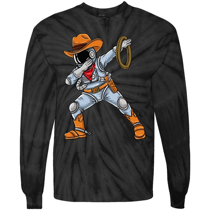 Dabbing Astronaut Cowboy Space Halloween Tie-Dye Long Sleeve Shirt