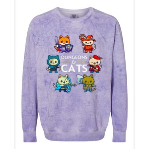 Dungeons And Cats RPG D20 Dice Nerdy Fantasy Gamer Cat Gift Colorblast Crewneck Sweatshirt