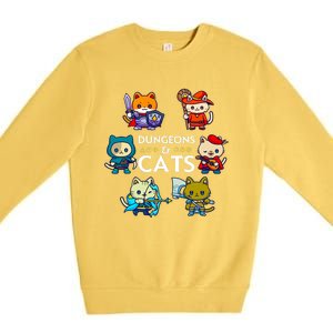 Dungeons And Cats RPG D20 Dice Nerdy Fantasy Gamer Cat Gift Premium Crewneck Sweatshirt