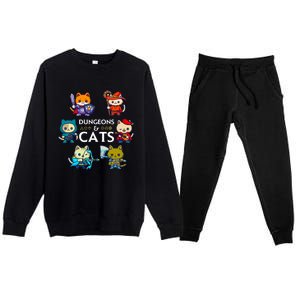 Dungeons And Cats RPG D20 Dice Nerdy Fantasy Gamer Cat Gift Premium Crewneck Sweatsuit Set