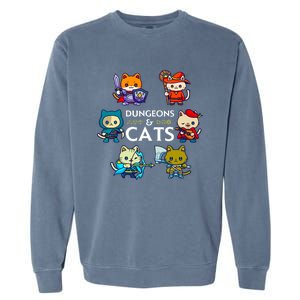 Dungeons And Cats RPG D20 Dice Nerdy Fantasy Gamer Cat Gift Garment-Dyed Sweatshirt