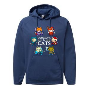 Dungeons And Cats RPG D20 Dice Nerdy Fantasy Gamer Cat Gift Performance Fleece Hoodie