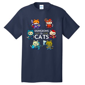 Dungeons And Cats RPG D20 Dice Nerdy Fantasy Gamer Cat Gift Tall T-Shirt