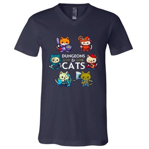 Dungeons And Cats RPG D20 Dice Nerdy Fantasy Gamer Cat Gift V-Neck T-Shirt