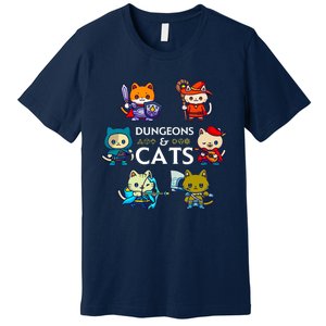 Dungeons And Cats RPG D20 Dice Nerdy Fantasy Gamer Cat Gift Premium T-Shirt