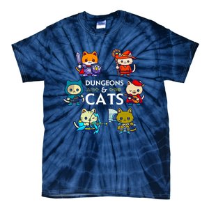 Dungeons And Cats RPG D20 Dice Nerdy Fantasy Gamer Cat Gift Tie-Dye T-Shirt