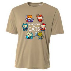 Dungeons And Cats RPG D20 Dice Nerdy Fantasy Gamer Cat Gift Cooling Performance Crew T-Shirt