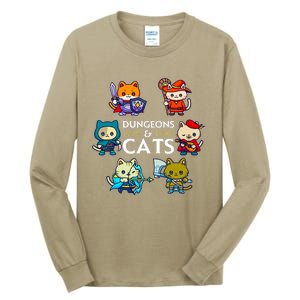 Dungeons And Cats RPG D20 Dice Nerdy Fantasy Gamer Cat Gift Tall Long Sleeve T-Shirt